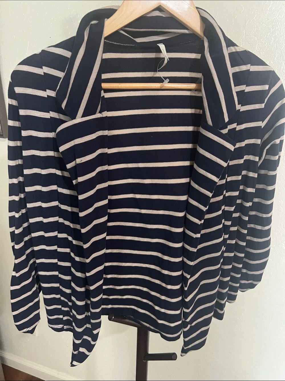 Striped Open-Front Women’s Cardigan Sweater navy blue